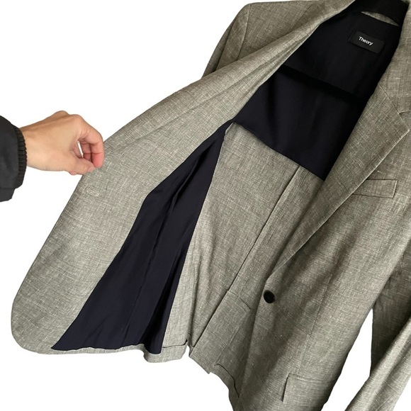 THEORY Linen Blazer Grey 2 - Picture 8 of 12